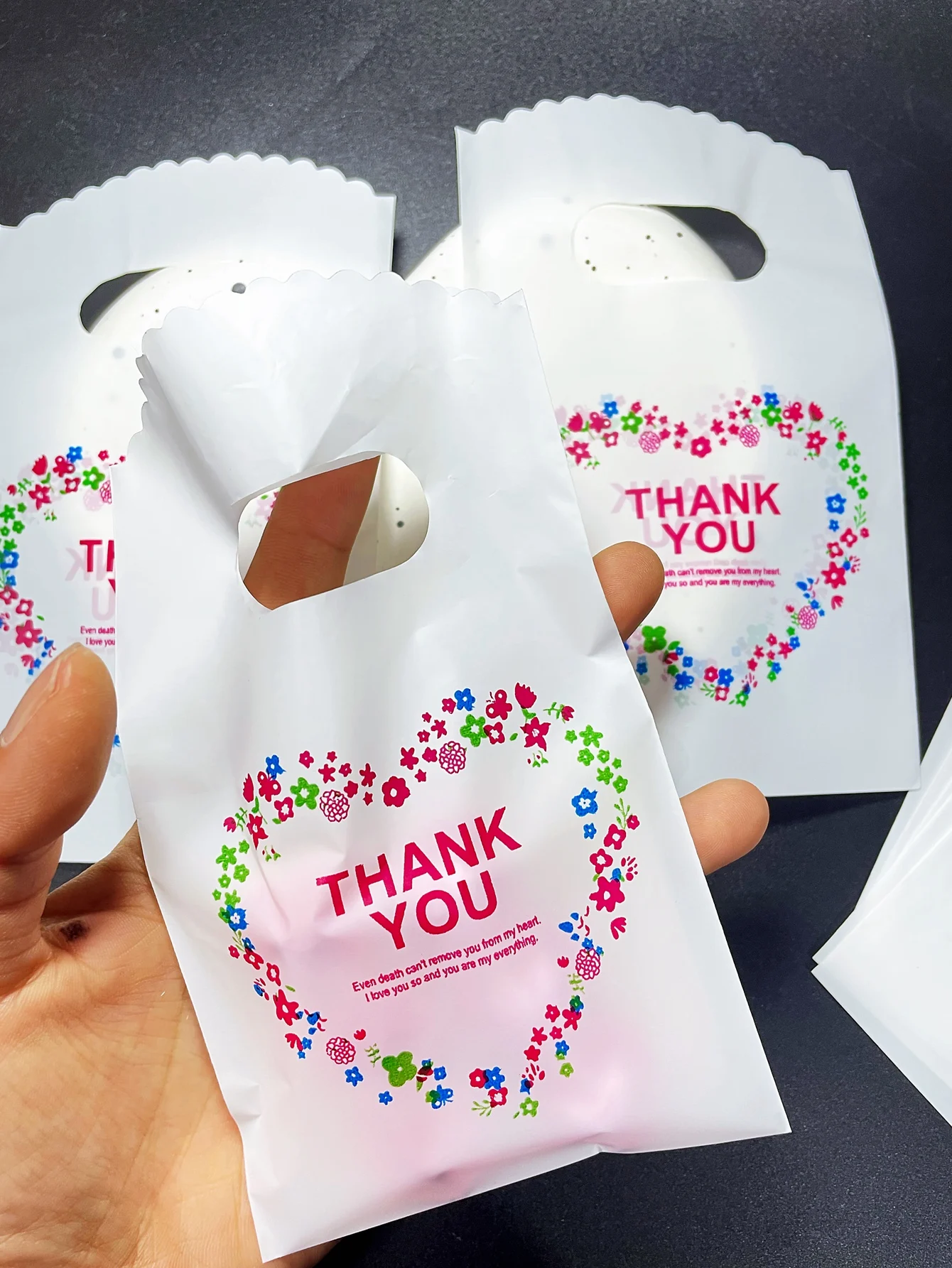 50pcs Mini Colored Flower Love Tote Bag, Small Earrings Ring Bracelet Packaging Shopping Plastic Bag For Party Event Gift Decor