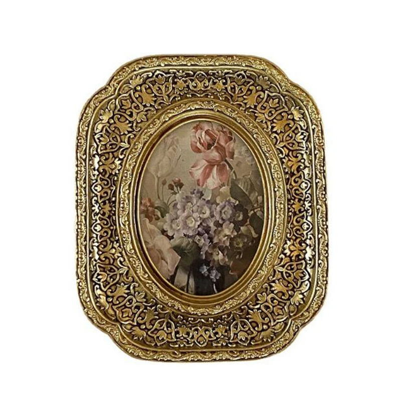 European Style Retro Photo Frame Creative Desktop Ornaments Floral Grain Pattern Picture Frame Home Decoration