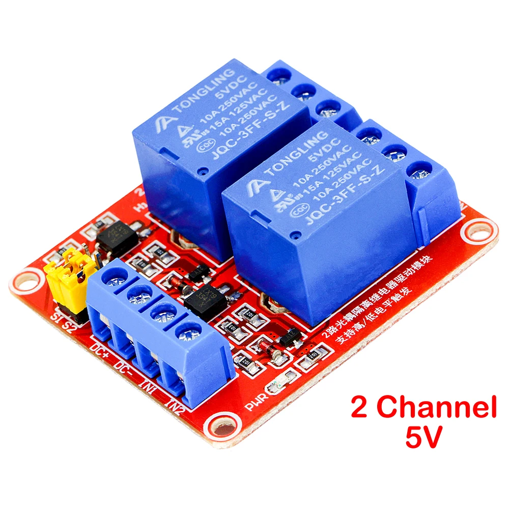 Placa de Módulo de Relé Escudo com Isolamento Optoacoplador, Suporte Alto e Baixo Nível Gatilho, Arduino, 2 Canais, 5V, 12V, 24V