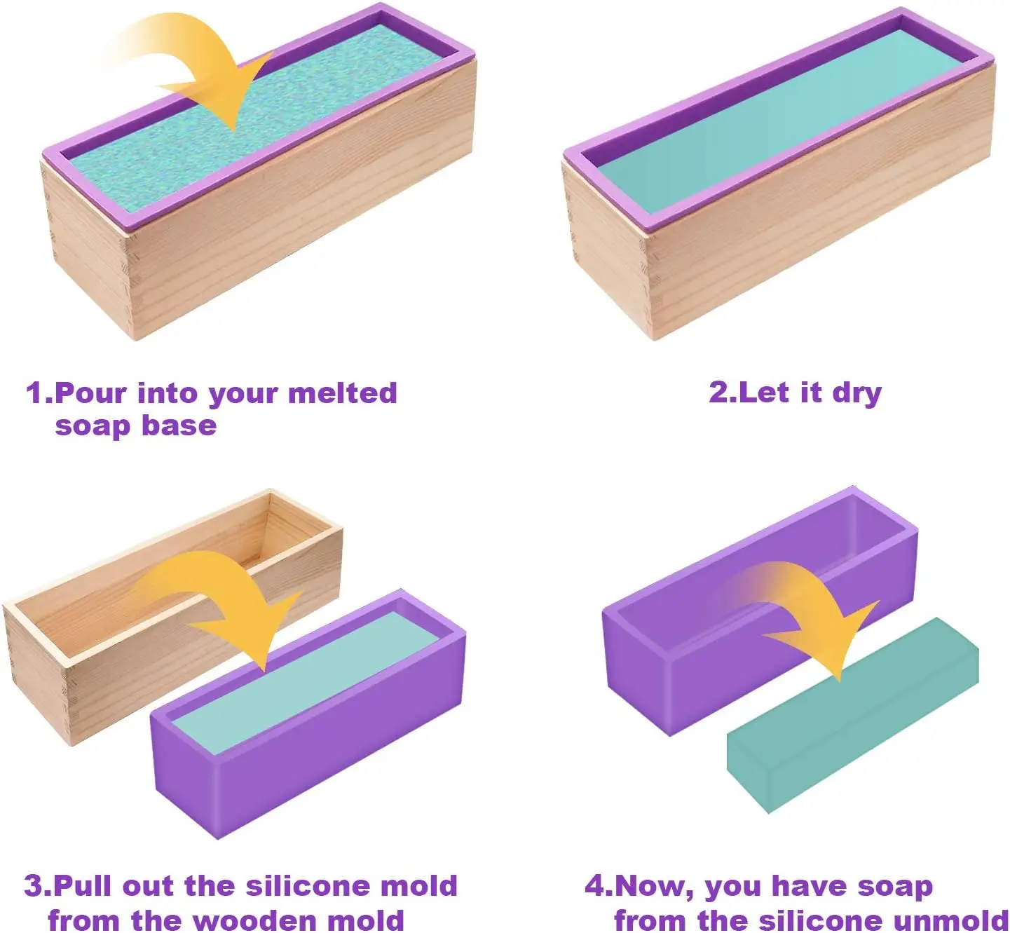 Silicone Soap Mold - Flexible Rectangular Loaf Mold Comes with Wood Box and Wooden Cover for CP & MP Making Supplies