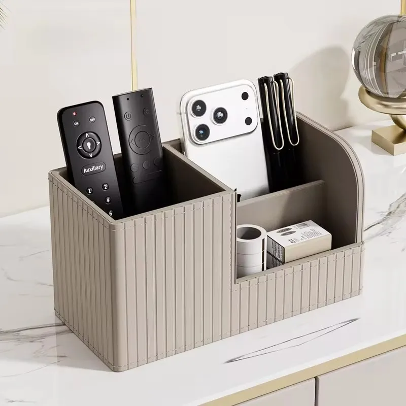 Premium Office Desk Organizer with Pen Slot, Italian Stripe Design Storage Box for Neat Workspace and Easy Sorting