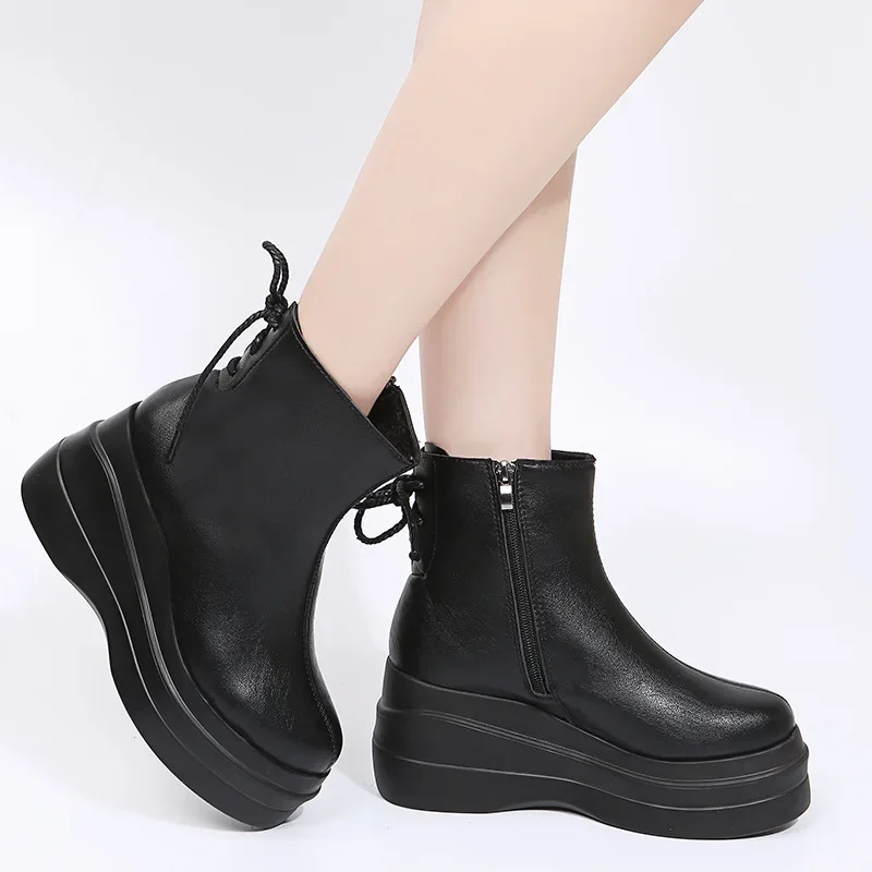 Autumn New Women Shoes Woman Platform Boots Fashion Round Toe Ankle Boots 2022 Winter Side Zipper Wedge Comfortable Botas Mujer