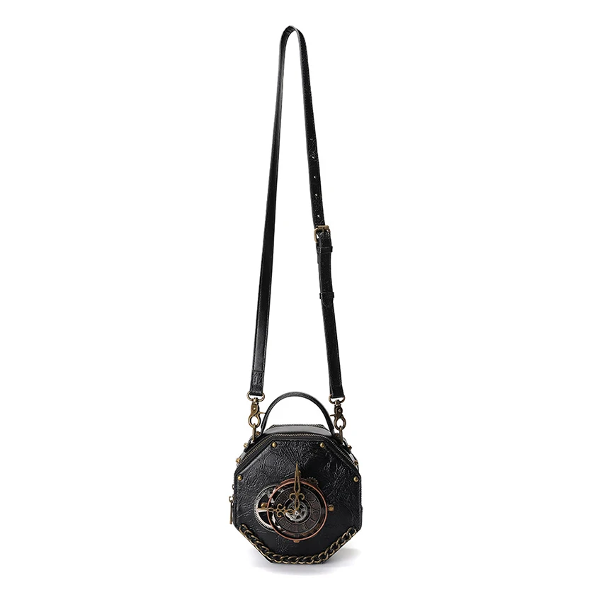Women's Vintage Shoulder Bag Octagon Messenger Mechanical Clock Anime Wallet Steampunk Briefcase Gothic Bag PU Leather Handbags