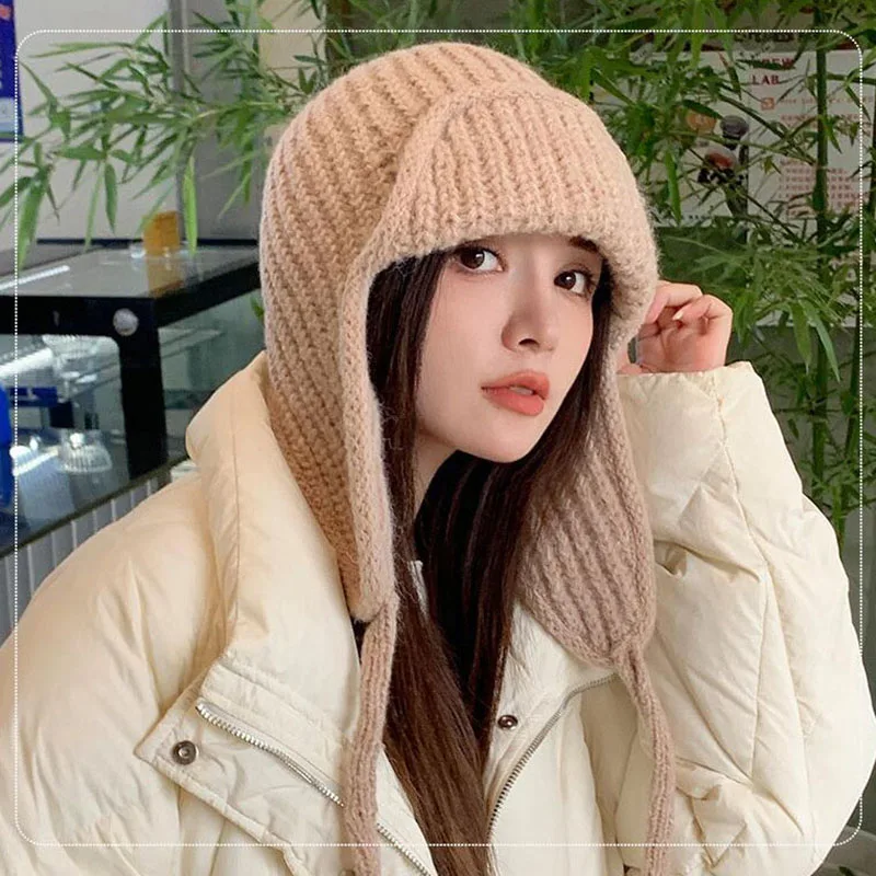 RICYGVM Japanese Ear Protection Knit Hat Winter Warm Cold Proof