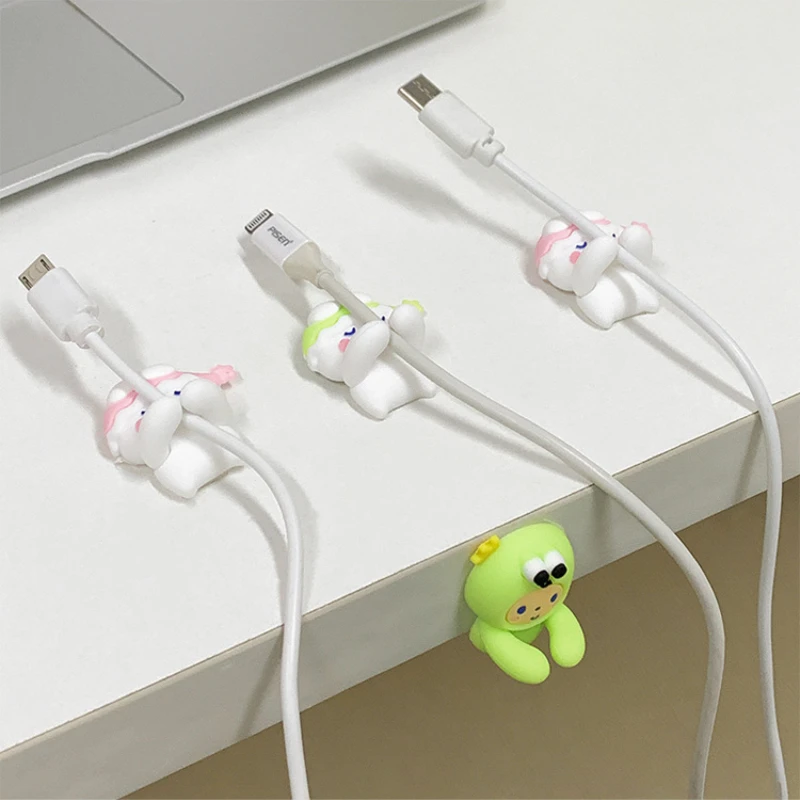 2Pcs Cute Cartoon Silicone Animal Desk Edge Cable Organizer Girls Office Desk Deco Gadget Data Cable Charging Wire Fixing Clip