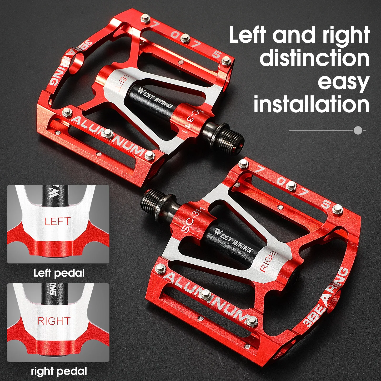 WEST BIKING Cycling Ultralight Bike Pedal Bicycle Sealed 3 Bearing Pedals 14mm Aluminum Alloy MTB Bike Pedal Bike Accessories