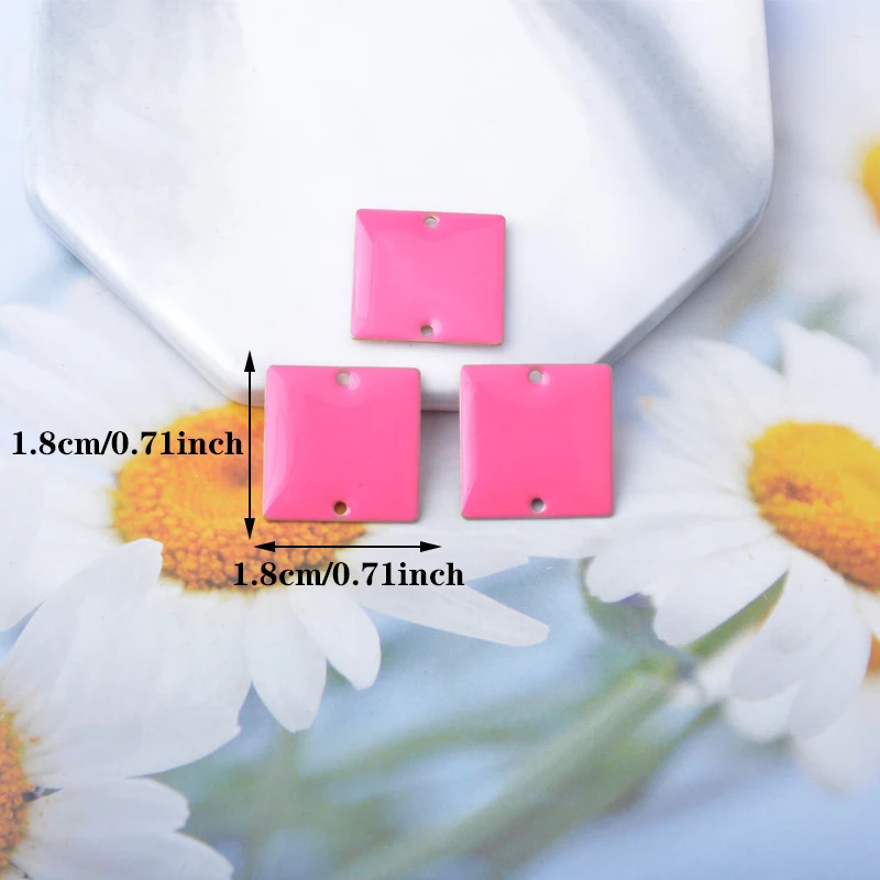 10 Stück Kupfer-Zweiseitige Emaille-Quadrat-Anhänger-Verbinder für Halsketten, Armbänder, Schlüsselanhänger, DIY-Schmuck und Ohrringherstellung – Detail 2