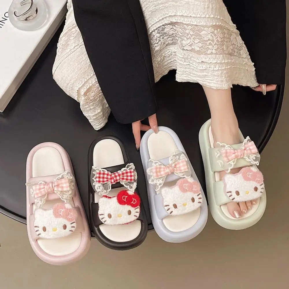

Sanrio Cute Cartoon Hello Kitty Thick Bottom Slippers Anime Summer Women Anti-Slip Slippers Girls Casual Kawaii Sweet Sandals