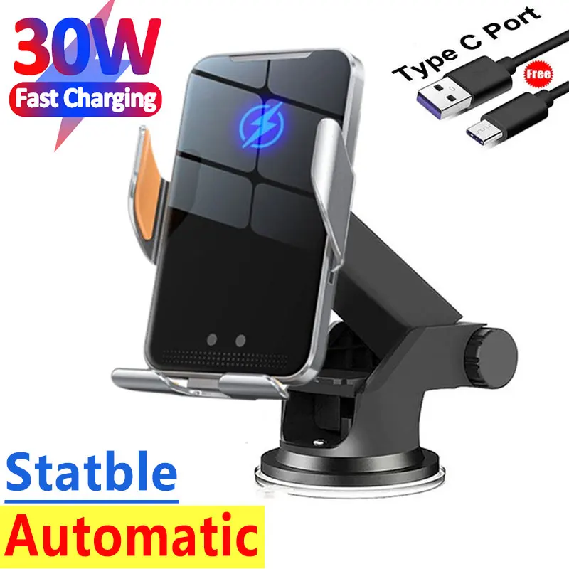 30W Car Wireless Charger Auto Car Mount Phone Holder For iPhone 15 14 13 12 11 X Samsung Xiaomi Infrared Induction Fast Charging