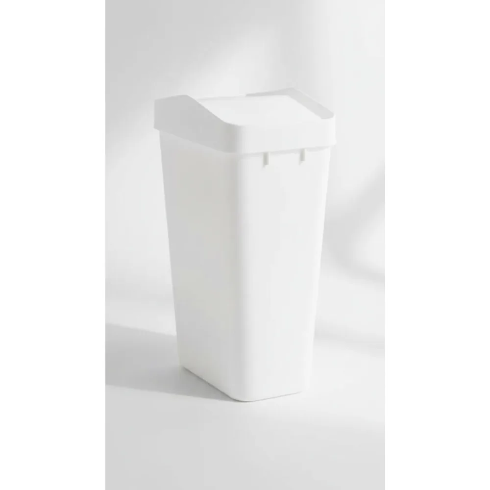 

Swing Top Trash Can 12.2 Gallon, Slim Modern Kitchen Waste Bin with Lid, Odor Control & Space Saving