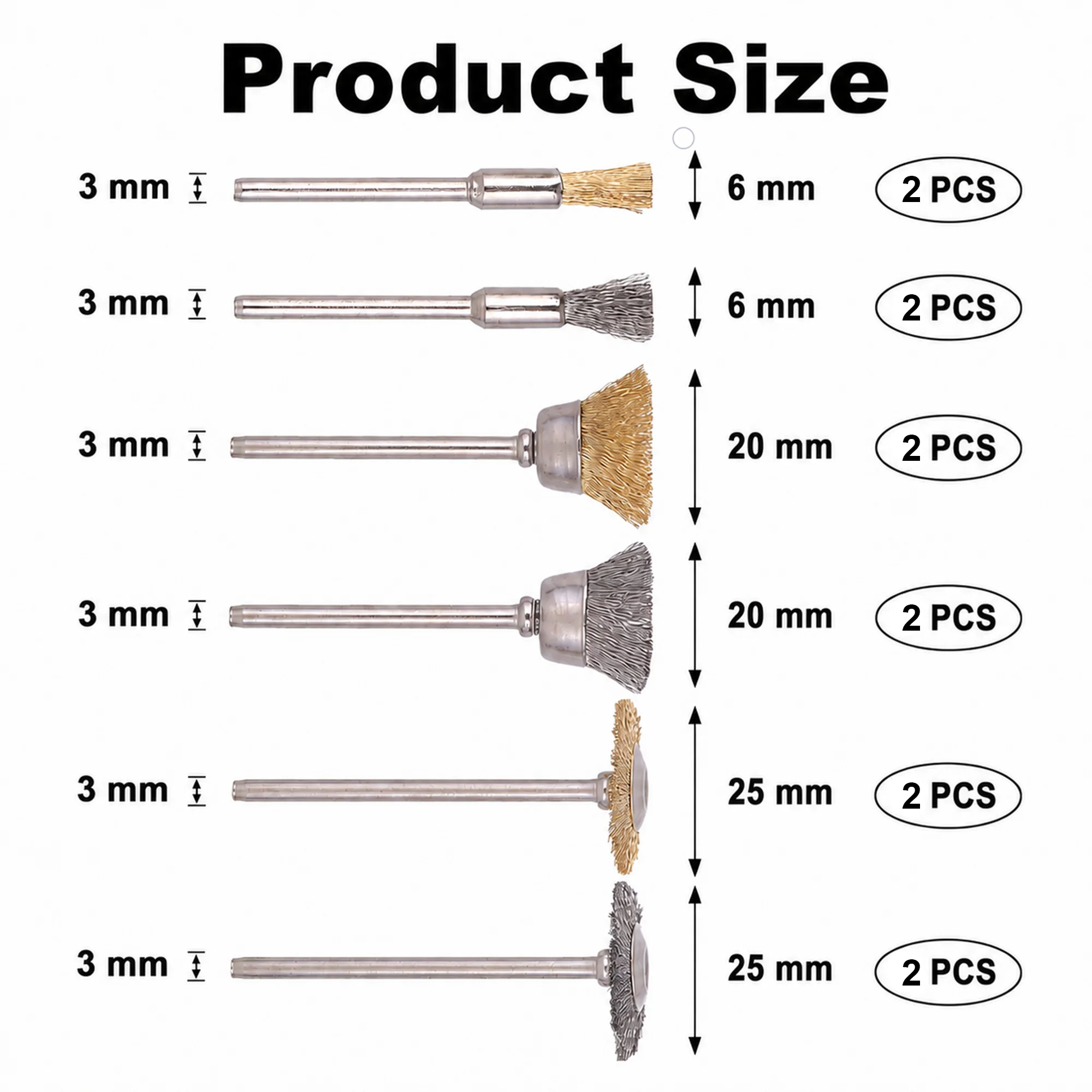 12PCS Brass & Steel Wire Brush Set, Rotary Tool Wire Wheels Brushes for Rust Removal, Metal Cleaning, Deburring & Polishing