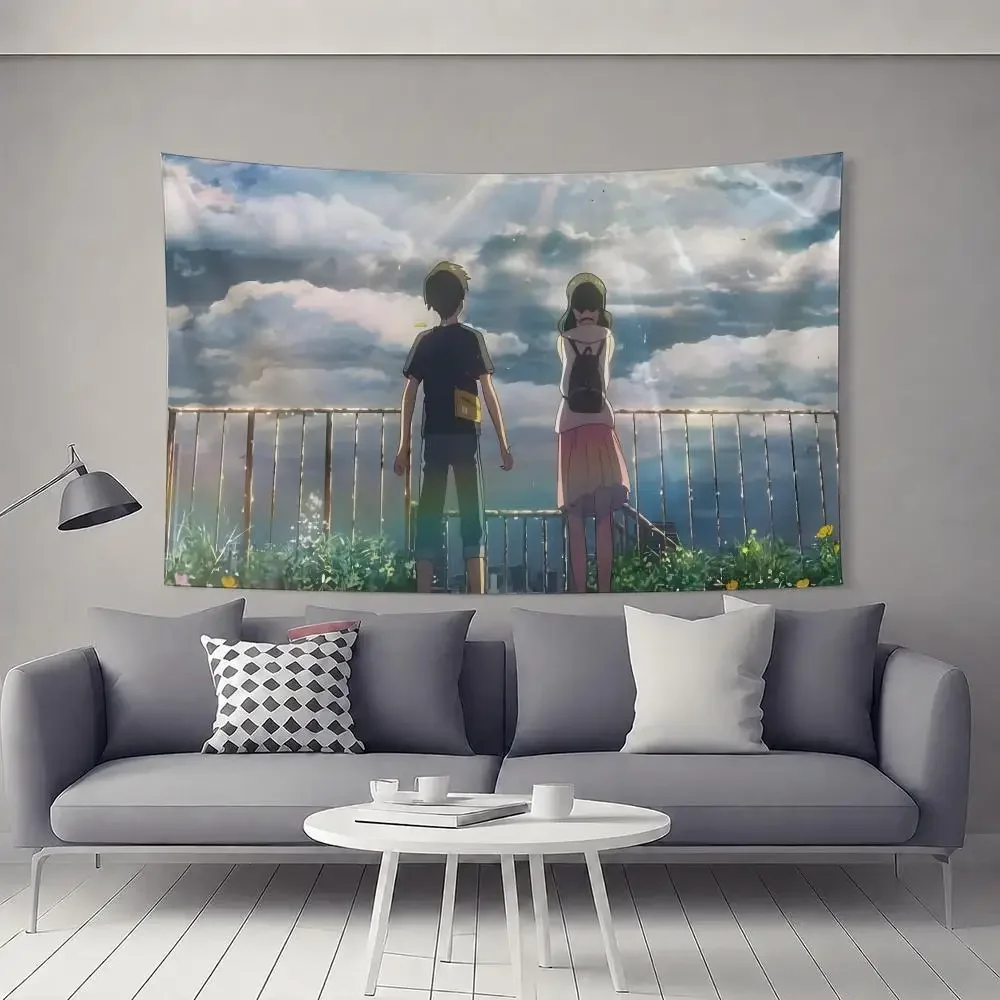 Weathering With You Anime Tapestry Flat Polyester Wall Hanging, Cozy Kids Bedside Decor Healing Home Accent Gift Wall Art