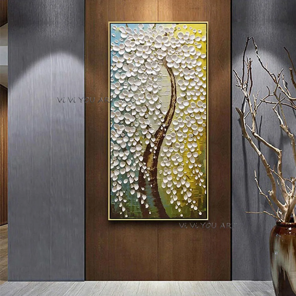 ellow Blossom Tree Oil Painting on Canvas Abstract Tree Art Oil Painting Blooming Yellow Flower Palette Knife acrylic Painting