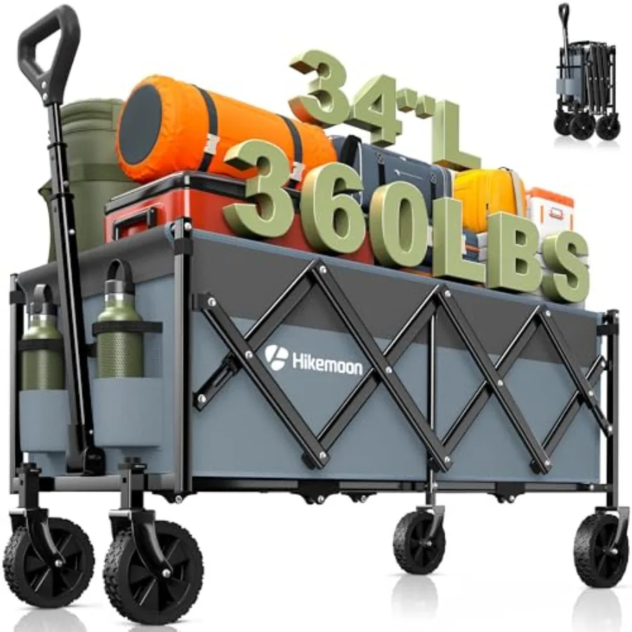 Carros plegables Extra largos de 34 pulgadas, carro de playa plegable de alta resistencia de 360 libras con ruedas, utilidad portátil para exteriores Ca