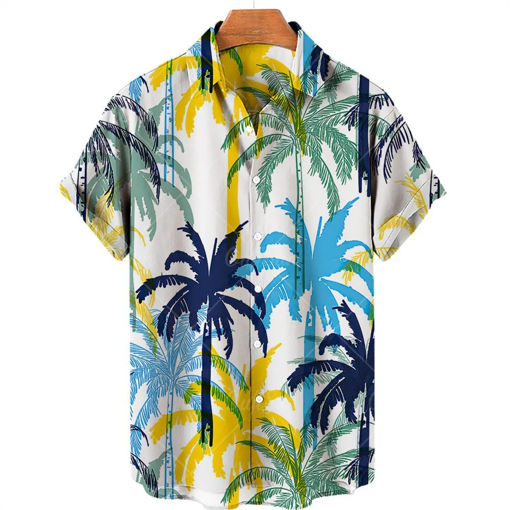 2024 new Hawaiian style men\'s shirt 3D digital printing casual trend short sleeved hot selling plus size T-shirt, fast delivery