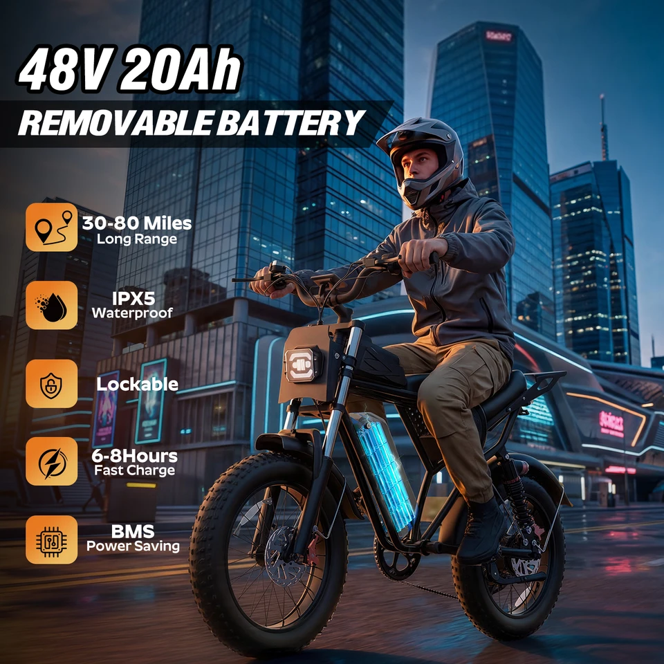 Bopzin C22PRO Peak Motor 2000W Off-Road Electric Bike for Adults Battery 48V 20Ah 20"x4.0" Certified E Dirt Bike Fat Tire image 2