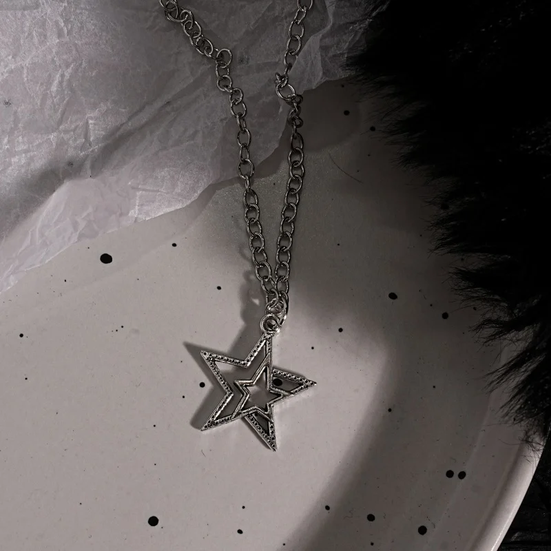 5-piece Gothic necklace set with black cross, spider, hollow star, butterfly pendant, silver fine chain, stackable punk jewelry