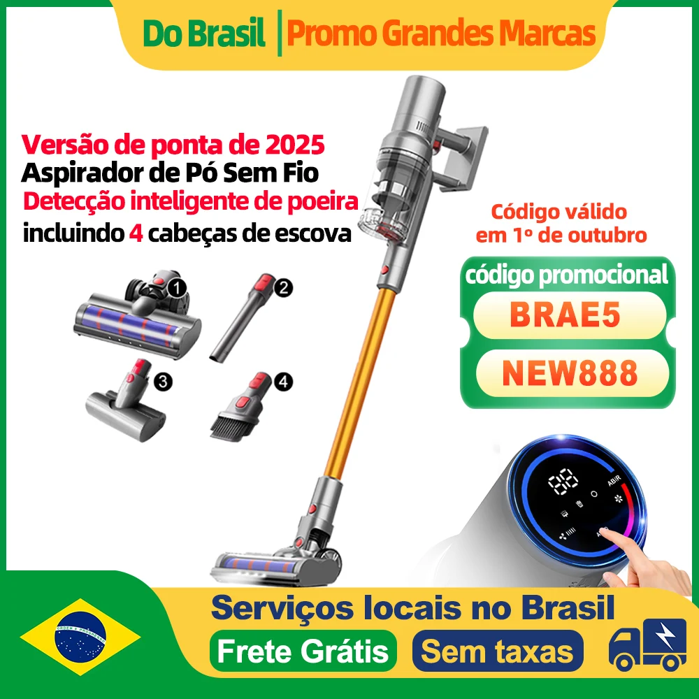 (Código promocional: NEW888)Aspirador de Pó Portátil Sem Fio ABIR VC205, 27000PA, Sensor de Poeira Inteligente, Tela de Toque LED, Controlo Automático de Velocidade, Eliminador Portátil de Ácaros