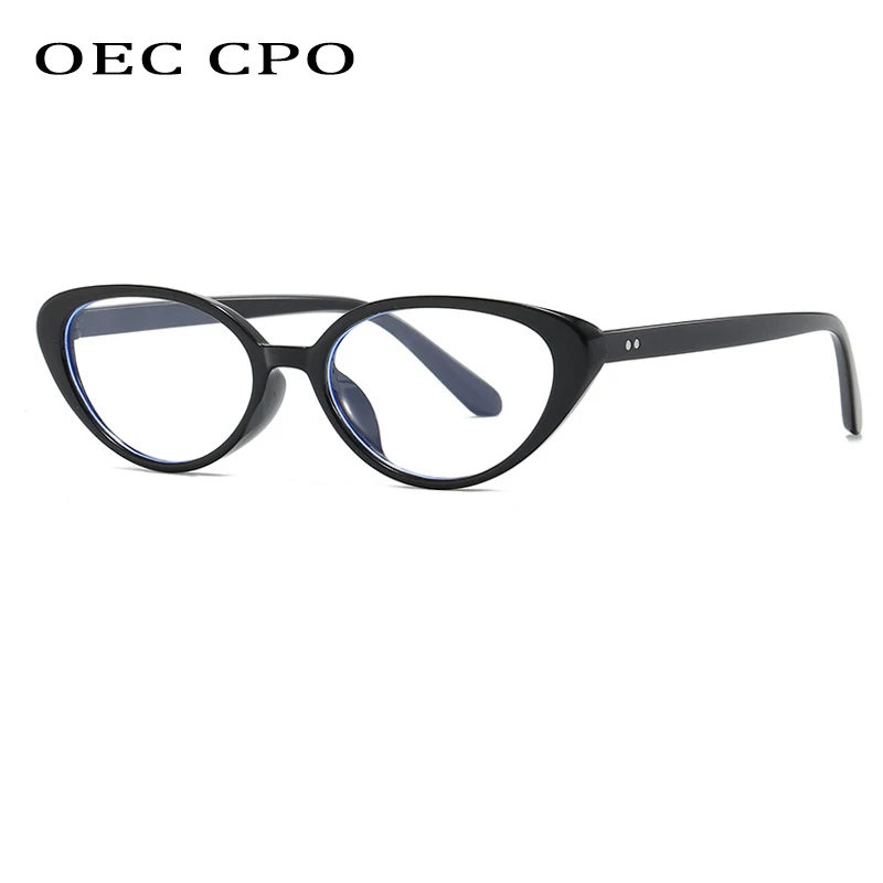 

OEC CPO Fashion Cat Eye Clear Glasses Frame Women Vintage Anti Blue Light Eyewear Men Small Eyeglass Optical Rivets Frame