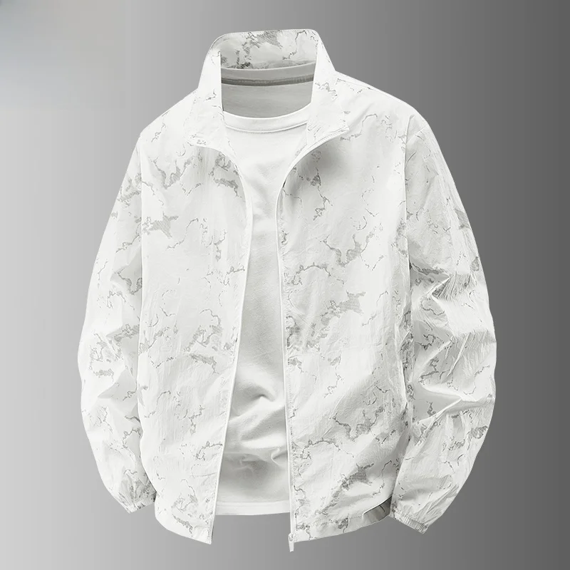 

Мужская куртка из ледяного шелка 2025: быстросохнущая, тонкая, с защитой от солнца, для активного отдыха, городской стиль, с длинными рукавами, на молнии, свободный крой