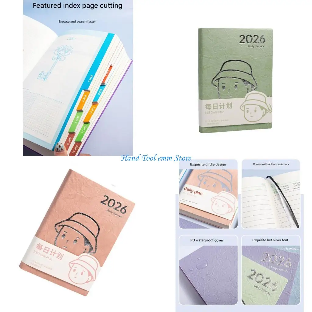 H37F Professional 2026 Daily Planner Dated Leather Academic Planner with 200 Sheets Dated Ribbon Bookmarks for Men Women
