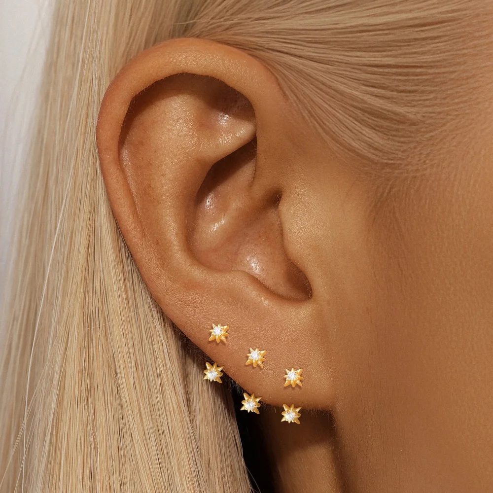 ROXI 1PC Gold S925 Silver Dainty Multi Shape CZ Cartilage Stud Tiny Star Tragus Piercing Aesthetic Earring Daily Occasion Wear