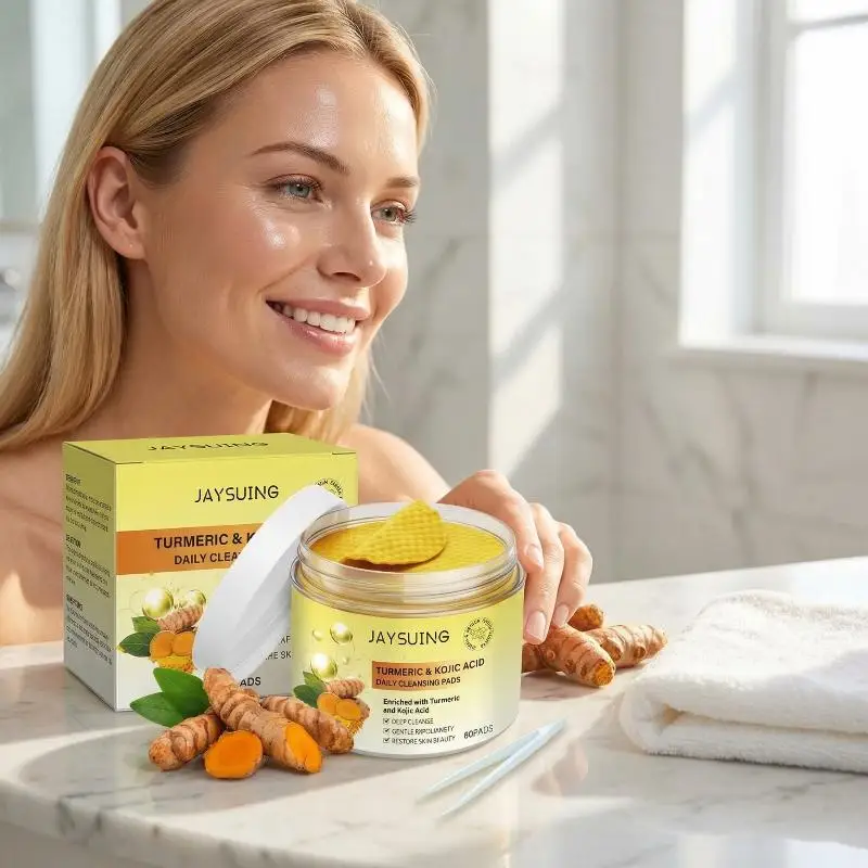 Turmeric Kojic Cleansing Pads for Face Exfoliating Sponges Fade Dark Spots Oil Control Shrink Pores Brighten Cleanser Skin Care