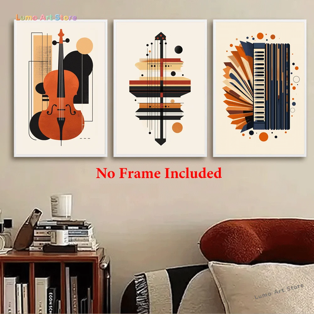 3pcs Music Inspired Canvas Wall Art, Abstract Violin and Accordion Design, Modern Decoration without Frame, Luxury Precious L