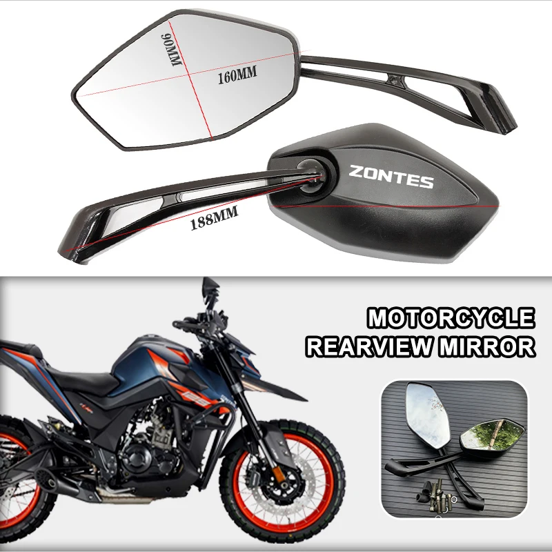 Motorcycle Rearview Mirror HD Wide-Angle 360° Rotating Handlebar Mount For ZONTES RX4 RX5 Z400 RC401 RC300 Z300 S350 350X 350D