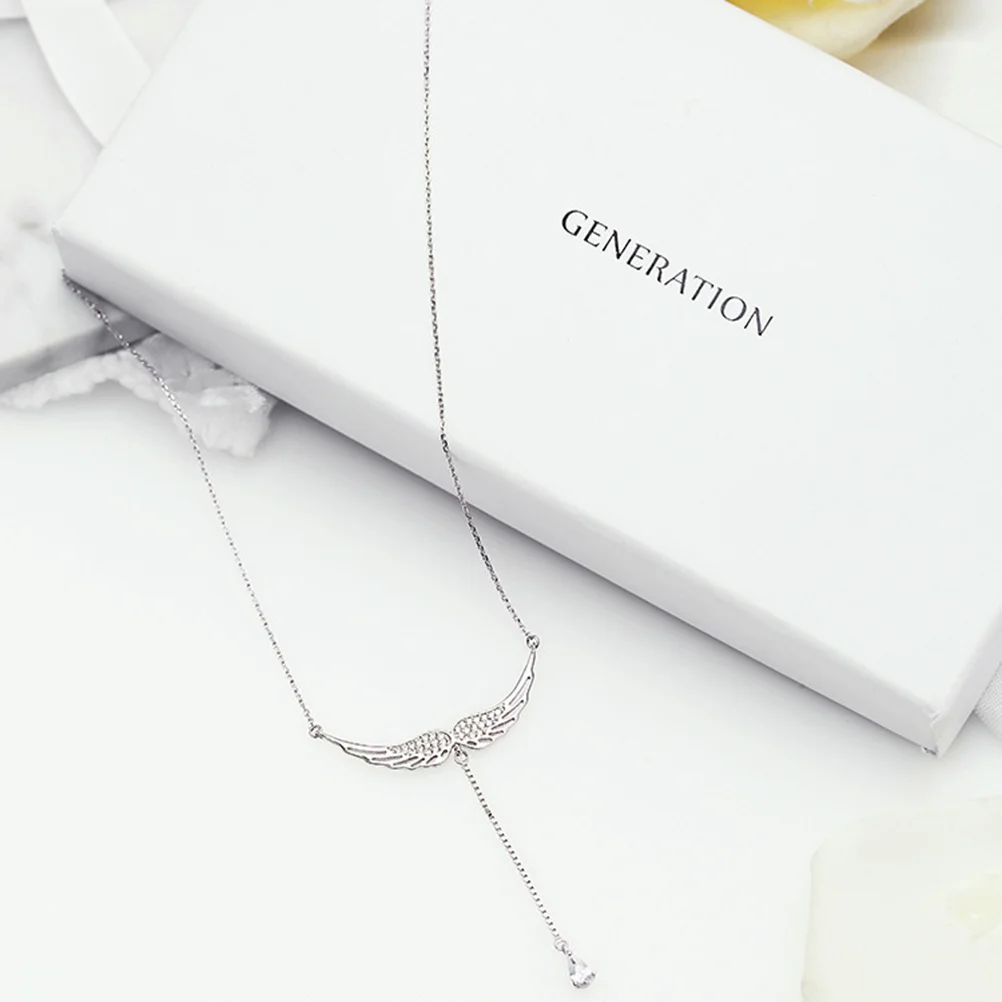 Collana con ala d'angelo in argento sterling 925 con zirconi per gioielli di moda da donna Accessori da spiaggia per feste da indossare ogni giorno