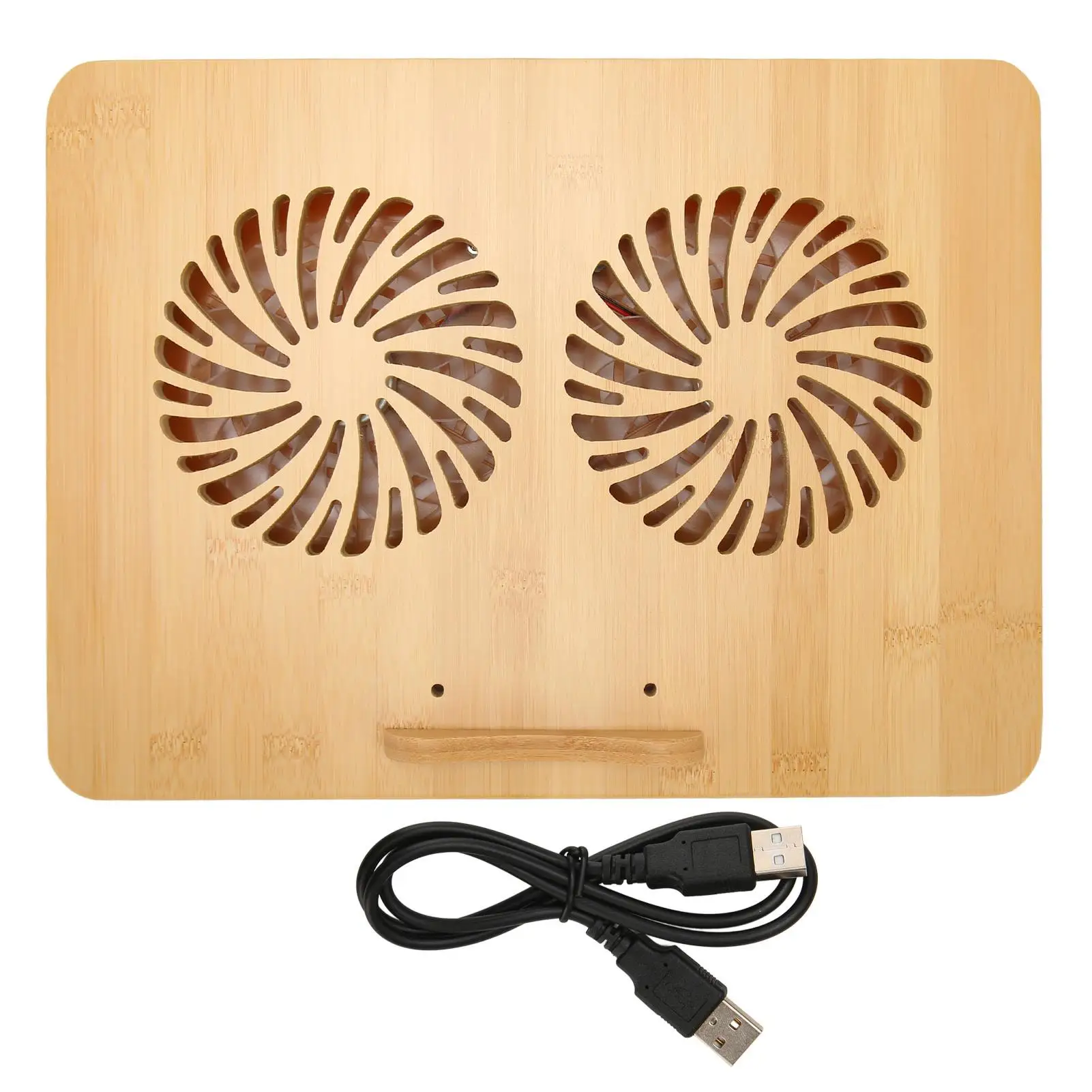 

USB Dual Fan Bamboo Laptop Cooling Pad 1329RPM Hollow Design Laptop Stand for Up to 15.6'' Devices