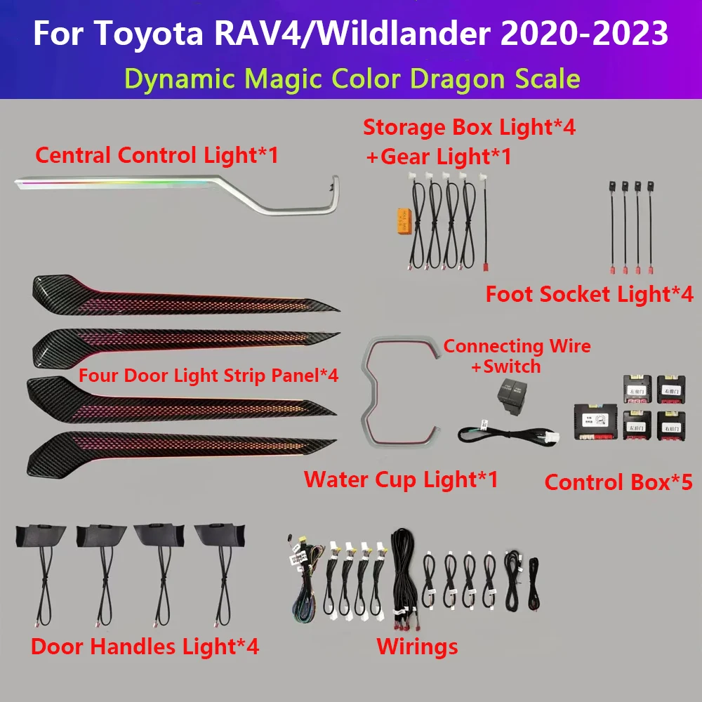 

18 in 1 Symphony Ambient Lights For Toyota RAV4/Wildlander 2020-2023 64 Color Dragon Scale Door Panel Decoration Atmosphere Lamp