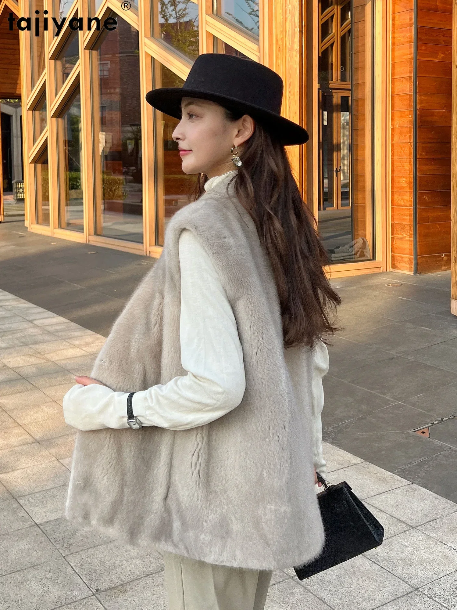 Tajiyane High Quality Real Fur Coat Women Genuine Mink Fur Coats Luxury Sleeveless Fur Vest Jacket for Women V-neck Waistcoat