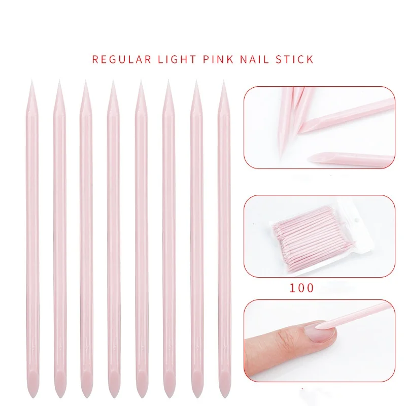 50/100 Stuks 9.5 Cm Nail Cuticle Pusher Manicure Remover Roze Plastic Stok Nail Art Design Gel Polish Tekening sticks Makeup Tools