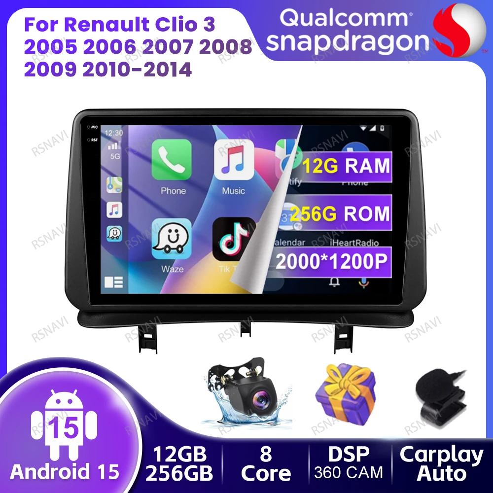 

Автомобильный радиоприемник Android 15 для Renault Clio 3 2005 2006 2007 2008 2009 2010-2014 Стерео Мультимедийный DVD BT DSP Viedo Player 5G WIFI GPS
