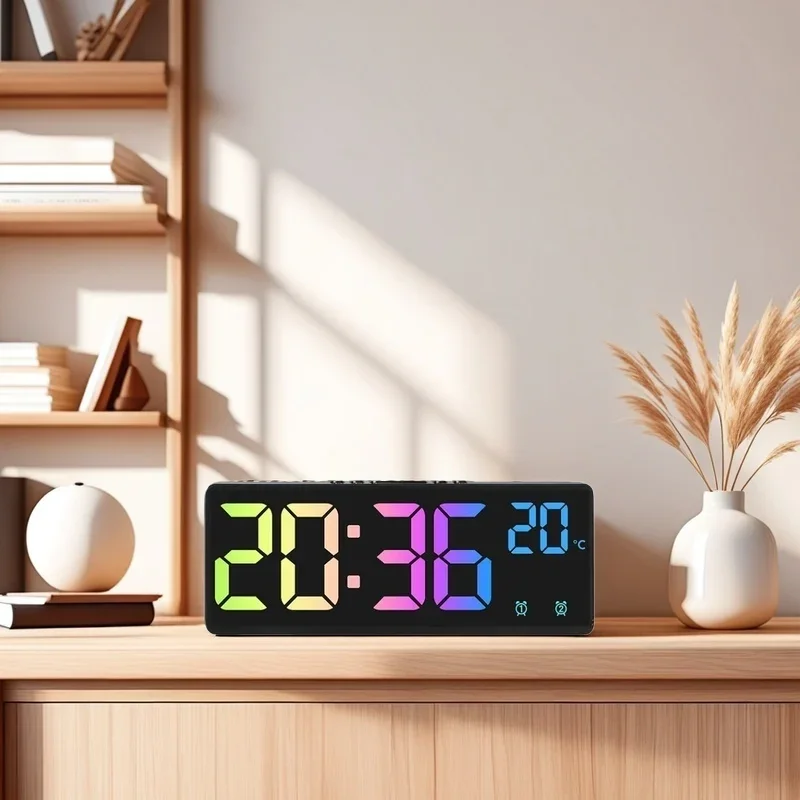 Reloj despertador Digital a Color, Control por voz, temperatura, fecha, alarma Dual, reloj de mesa con repetición, modo nocturno, reloj LED antidisturbios de 12/24H