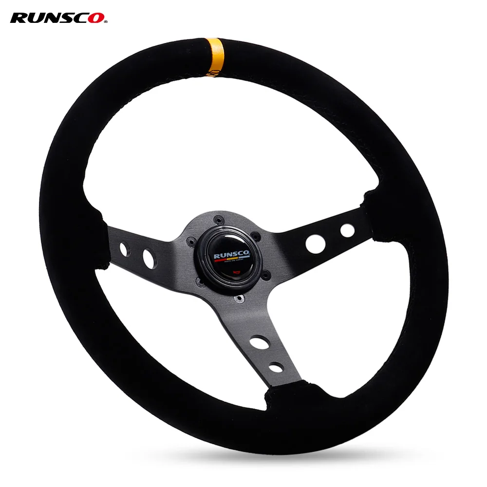 

14Inch Racing Steering Wheel Suede 350mm Wheels with Horn Button Aluminum Frame PCD=6x70mm Deep-76mm Car/Game Universal