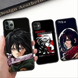 AOT Mikasa Ackerman Cell Phone Case for iPhone 15 14 13 12 11 XS X 8 7 6 Plus Mini Pro Max SE 2022 Black Soft Phone Cover Funda