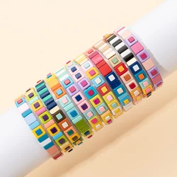 New Fashion 8X8MM Square Shape Beads Charm Bracelets For Women Colorful Beads Elastic Bracelets Handmade Enamel Rainbow Jewelry