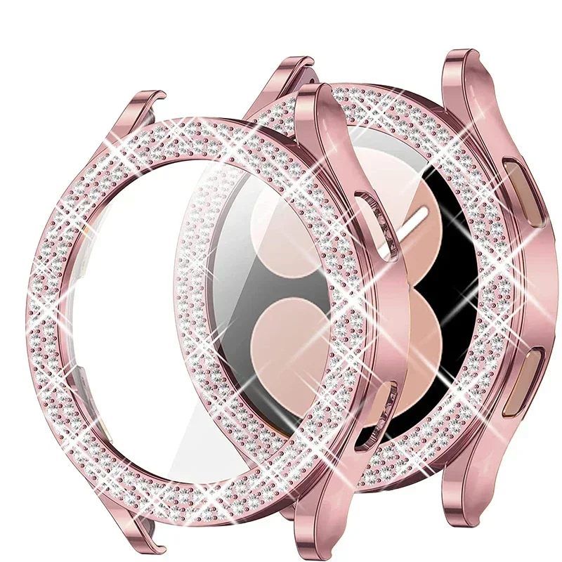 Bling Case for Samsung Galaxy Watch 6 4 Case 40mm 44mm Accessories Fashion Two Rows Diamond Bumper Galaxy Watch 5 6 40mm Cover