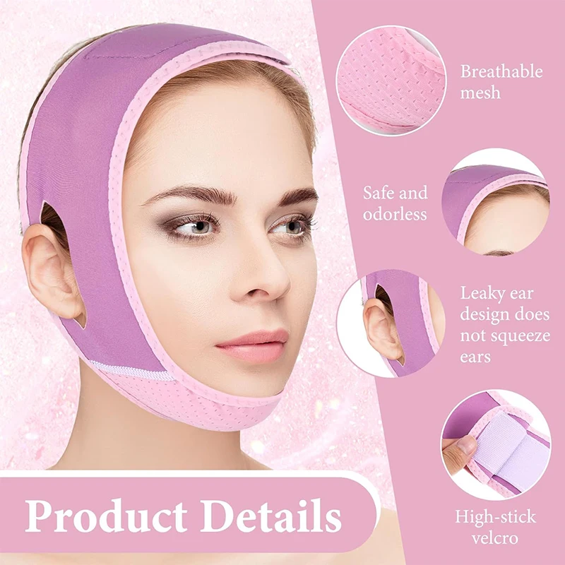 ضمادة تنحيف الوجه على شكل حرف V، استرخاء، رفع حزام الذقن المزدوج، شكل رفع يقلل من ربط ترقق الوجه، تدليك أنحل #4