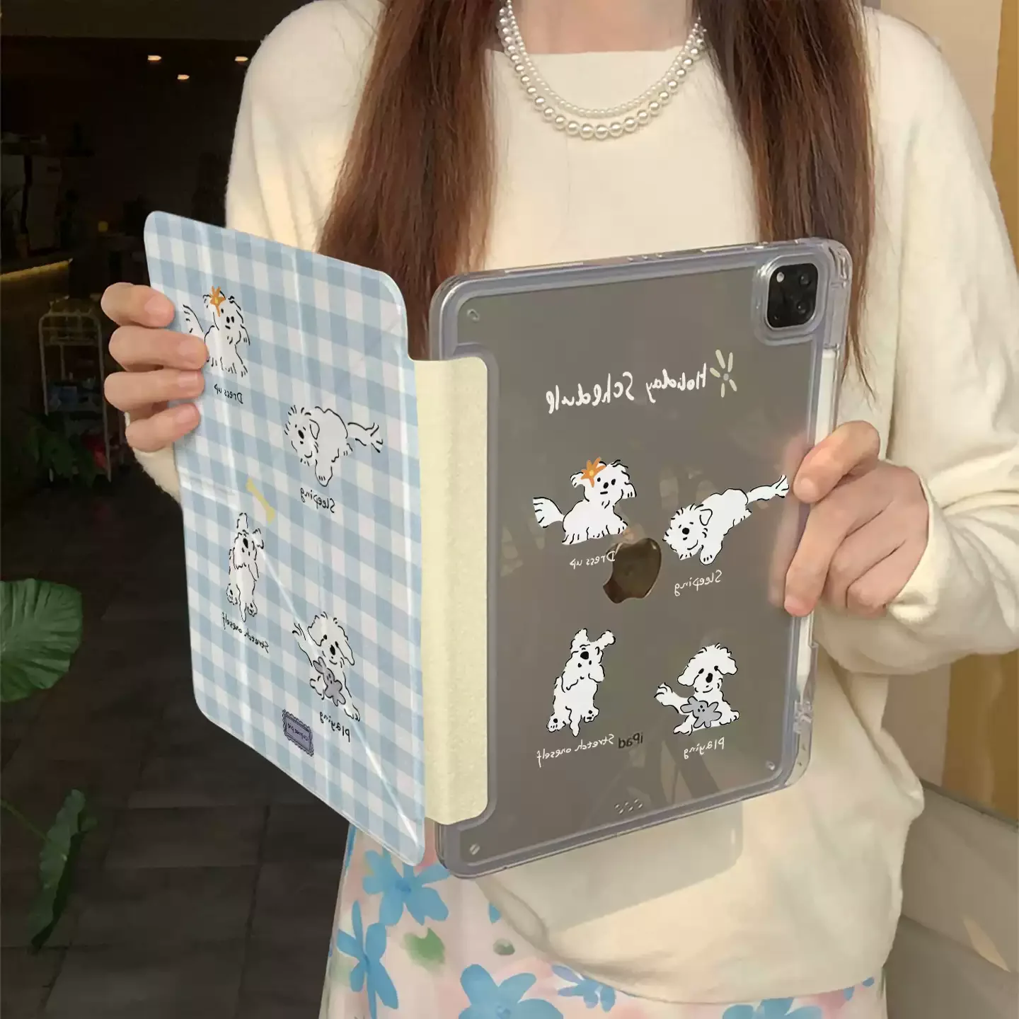 Blue Plaid Cute Puppy Tablet Case For iPad Pro 11 12.9 13 M2 M4 M3 M5 Shell 8.3 9.7 10.2 5/6/7/8/9/10/11th Air 2 3 4 5 6 7 Cover