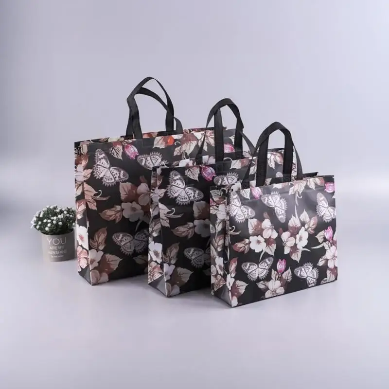 Floral Pattern Non Woven Tote Bag Reusable Foldable Eco Friendly Large Capacity Grocery Bag for Daily Shopping Travel Commute