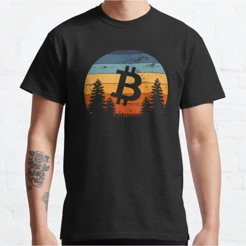 

Retro Sunset Hodl Gift t shirt for Crypto Traders BTC Fan Bitcoin Symbol tee 100% cotton printed Graphic clothes All size tops