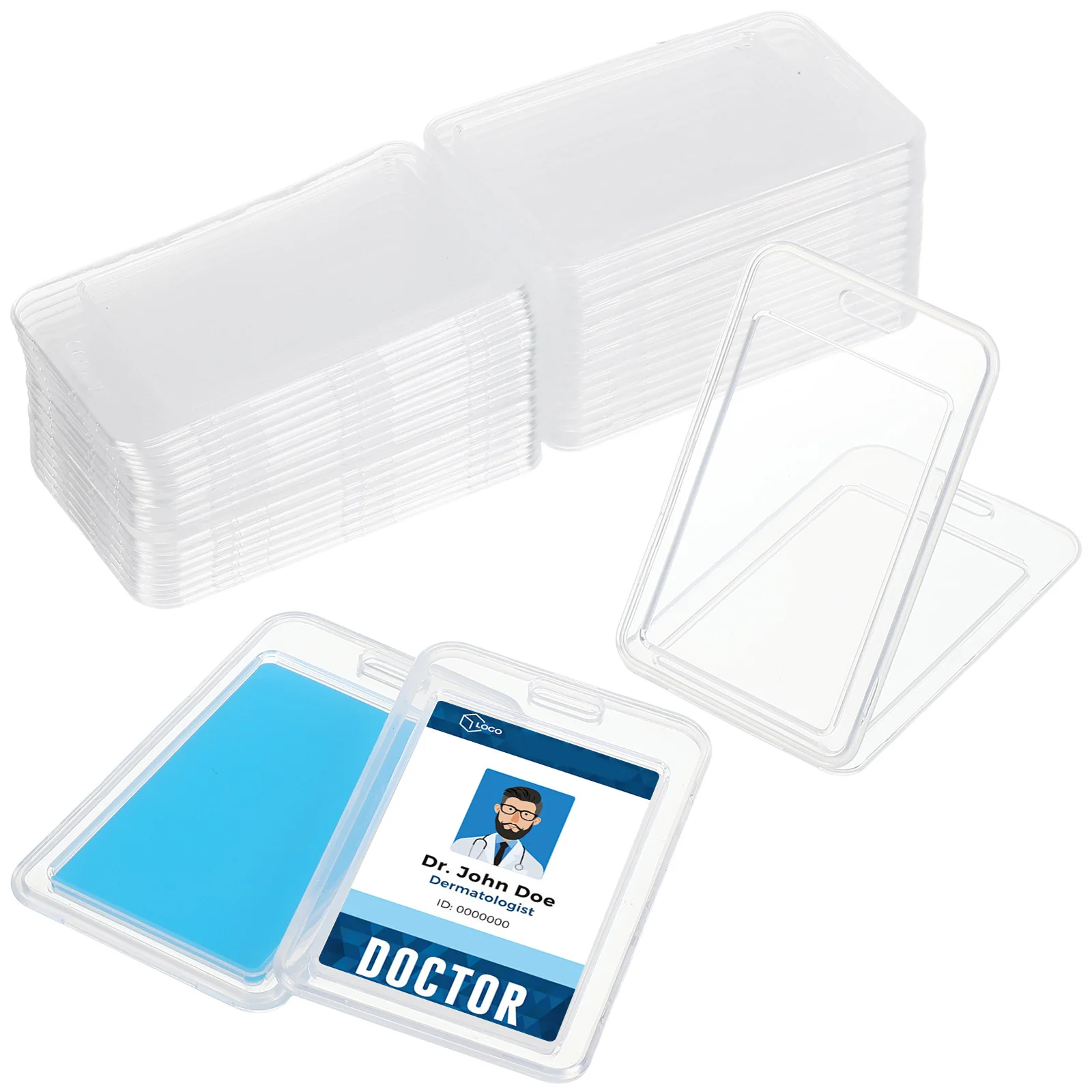 20Pcs Transparent Id Badge Holders Frosted Plastic Multi Functional Passport Holder Name Tag Holder for Work Travel