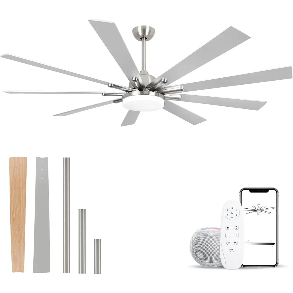 

Outdoor ceiling fan with lights, 72 inches with remote control, 9 fan blades, dimmable, reversible, 6-speed, 3-color temperature