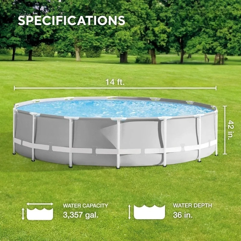 Above Ground Swimming Pool Set 14ft x 42in with 1000GPH Cartridge Filter Pump SuperTough Puncture Resistant Rust Resistant