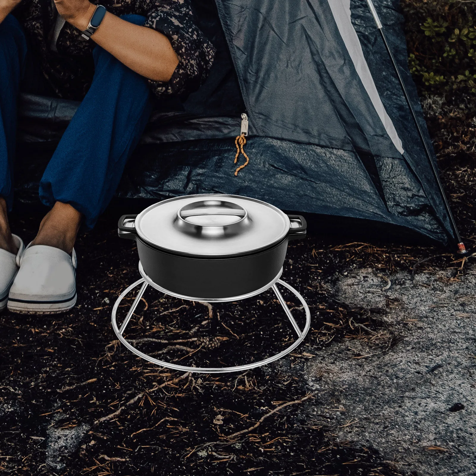 

Stainless Steel Pot Round Camping Cooking Organizer Heavy Duty Strong Load Bearing Outdoor Brazier BBQ Bonfire Home Kitchen Use