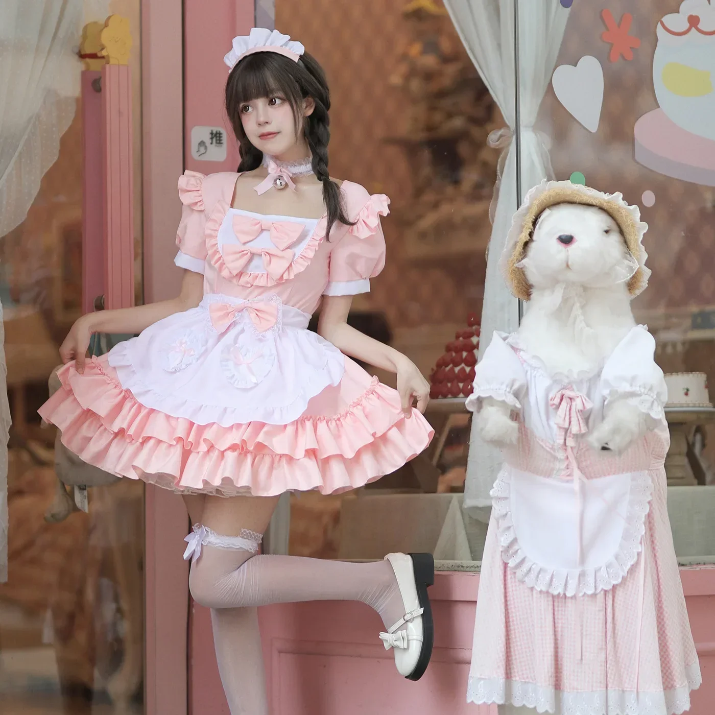 

Japanese Sexy Lolita Dress Cream Little Honey Maid Costume Blue Pink Red Black Lolita Dresses Nimation Show Outfit S-5XL