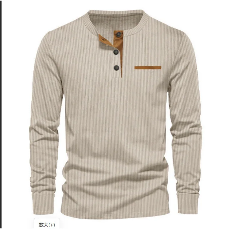 Men's Corduroy Henley Neck Long Sleeve T Shirt Fashion Slim Fit Casual Button Up Top for Daily Wear